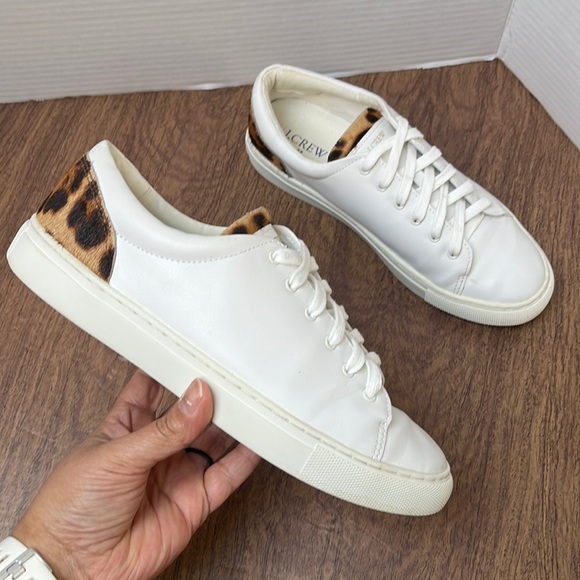 J. Crew Factory Shoes - J.Crew Factory Road Trip Sneakers Leopard Calf Hair White Sneakers Size 9